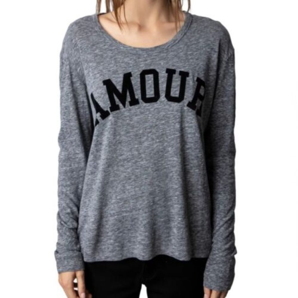 NWT Zadig & Voltaire Willy Chain Amour Long Sleeve Tee in Nuage Blue Medium NEW